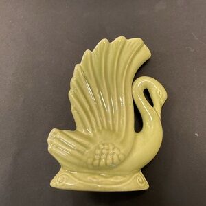 Vintage 50’s Camark or Haeger pottery Swan Green Ceramic Vase